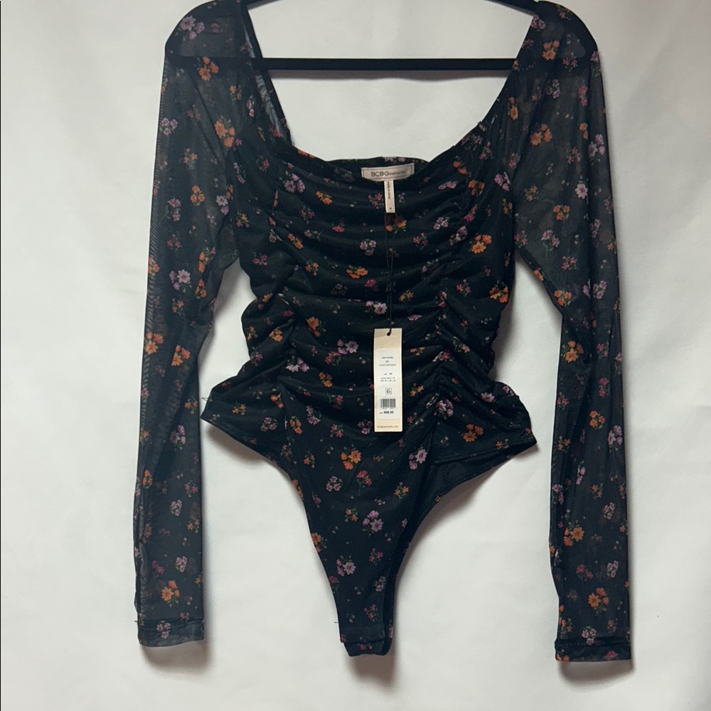 BCBGeneration Black Floral Bodysuit